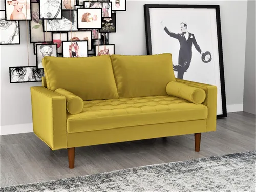 Vista 37 de Container Furniture - Sofá de piel sintética para la sala de estar moderna con cojines extraíbles y patas de madera maciza, sofá estilo lujoso