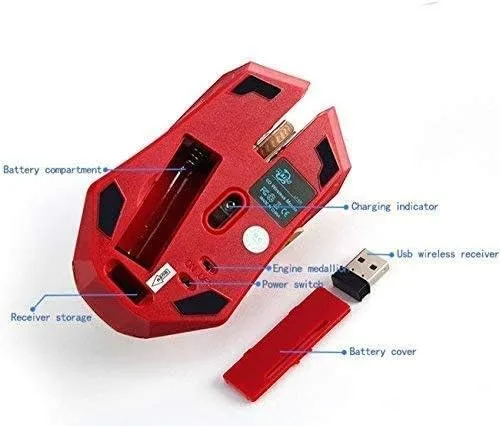Vista 4 de Ratón inalámbrico 2.4G portátil óptico Iron Man Mouse con nano receptor USB, 3 niveles de DPI ajustables, 6 botones para laptop, computadora