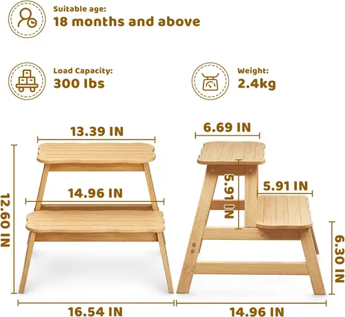 Vista 2 de COSYLAND Taburete para niños pequeños, baño, cocina, taburete de 2 pasos Natural