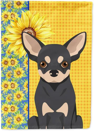 Vista 275 de Caroline's Treasures WDK5313GF Bandera de jardín con diseño de girasoles de verano, color negro y tostado, Airedale Terrier para buzón, bandera