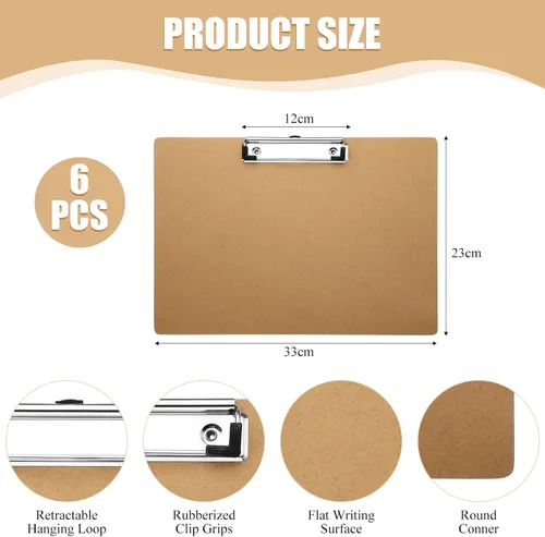 Vista 2 de Sherr 6 portapapeles horizontales de madera grandes de 9 x 13 pulgadas con clip de perfil bajo, diseño de portapapeles de paisaje para escuela
