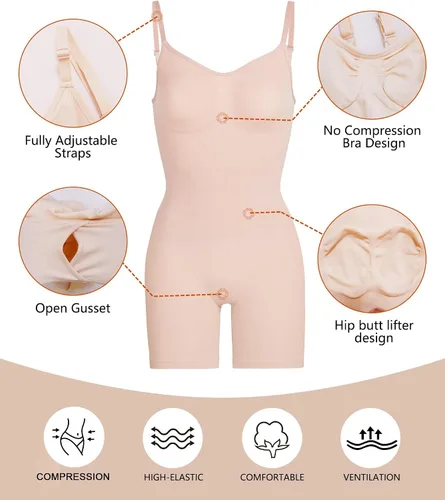 Vista 5 de SHAPERX Body para mujer con control de abdomen, sin costuras, esculpiente, moldeador, camiseta sin mangas
