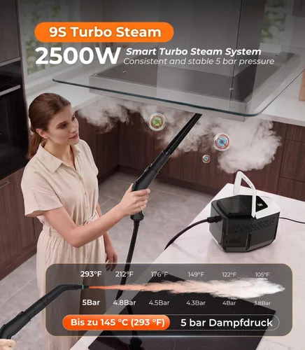 Vista 4 de C4A Steam Cleaner【Industry No.1 Handheld Steam Control】105°C+ High-Temperature Steam Cleaner【Direct Start/Stop from Steam Gun】Easy One-Hand Black