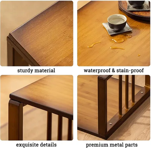 Vista 4 de HM&DX Mesa de centro plegable japonesa, mesa de té de granja, mesas bajas para sentarse en el suelo, mesas Kotatsu para comedor
