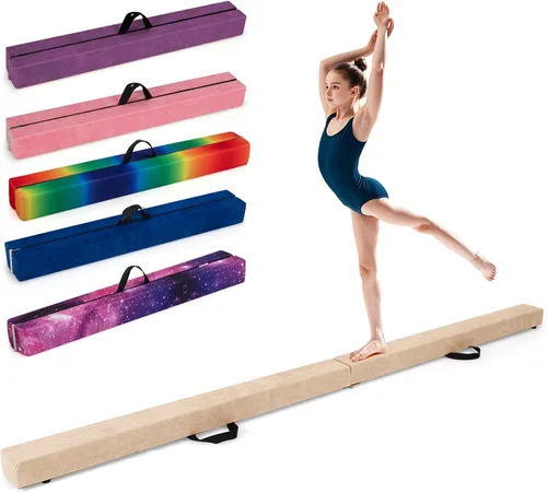 Vista 13 de Giantex Haz de equilibrio de 7/8/9 pies, haz de gimnasia plegable con asas de transporte, base de goma antideslizante para niños, haz de gimnasia