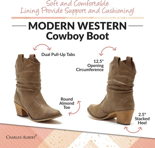 Vista 5 de Charles Albert Botas de vaquero occidentales modernas desgastadas para mujer con lengüetas de tracción