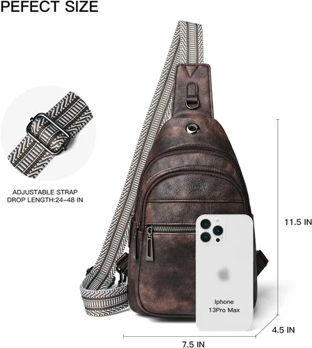 Vista 3 de Bolso bandolera para mujeres y hombres, bolso cruzado de hombro, mochila tipo cangurera, bolsa de viaje de piel sintética