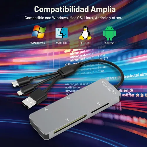 Vista 6 de Adaptador Memory Stick Pro Duo - Lector de tarjetas 5 en 1 SD/TF/MS/CF/XD para PC/Android/Dispositivo Lightning, Lector de Tarjetas de Memoria Multi