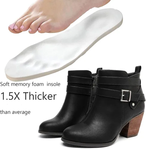 Vista 2 de Luoika Botines anchos para mujer, tacón medio extra ancho con cremallera lateral.
