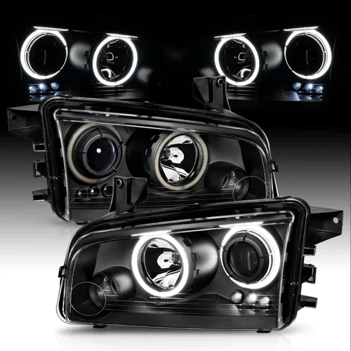 Vista 7 de AmeriLite Juego de faros delanteros de repuesto para Dodge Charger Dual Xtreme 2006-2010 con anillos de halo LED, color negro, lado del pasajero