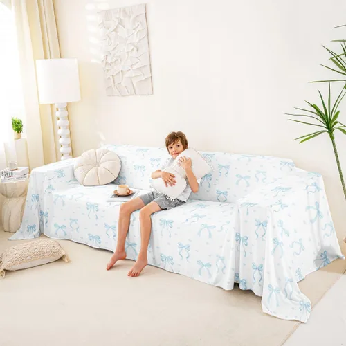 Vista 4 de Erosebridal Fundas de sofá con lazo de princesa de 71 x 91 pulgadas, fundas de sofá con lazo de lazo, protector de sofá de princesa