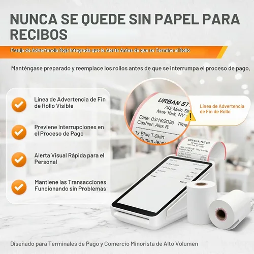 Vista 2 de Rollo de papel de recibo para máquina de tarjeta de crédito Square Terminal (10 rollos)