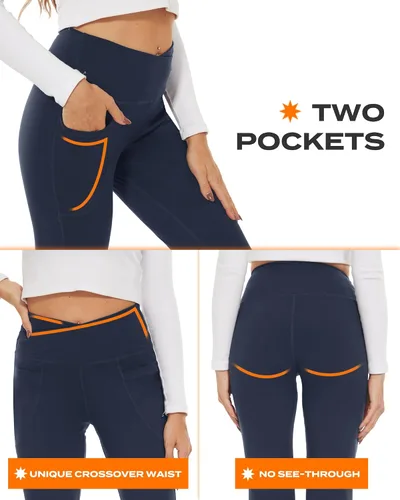 Vista 38 de TNNZEET Leggings acampanados negros para mujer, pantalones de yoga cruzados con bolsillos, corte de bota, leggings acampanados