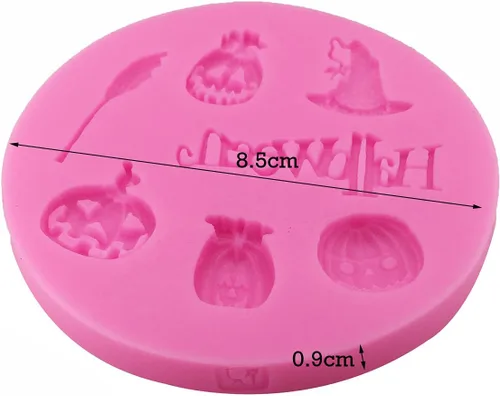 Vista 2 de Moldes de silicona reutilizables de grado alimenticio para Halloween, forma de escoba de calabaza con forma de casquillo de bruja, antiadherente