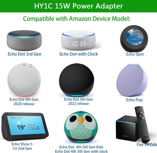 Vista 2 de Repuesto de cable de alimentación Alexa de 15 W para Echo Dot de 3ª generación, Echo Dot 4ª generación, Echo Dot 5ª generación, Echo Show 5 1ª 2ª