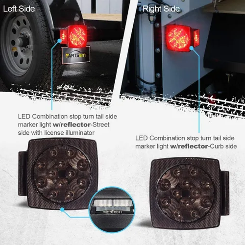Vista 3 de Partsam Luces LED sumergibles de 12 V para remolque, combinación roja ahumada, luz de señal de giro para remolques de menos de 80 pulgadas