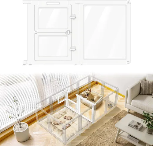 Vista 25 de FXW AuraSpace - Cerca acrílica para perros pequeños, para interiores, 24 pulgadas, 2 paneles, incluye 1 puerta y 1 panel, color negro