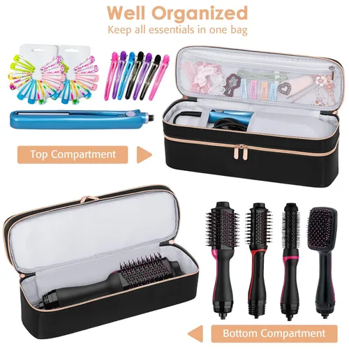 Vista 3 de APOKE Estuche de viaje de doble capa compatible con el secador de pelo y cepillo de aire caliente One Step de Revlon Original 1.0 y Plus 2.0, bolsa