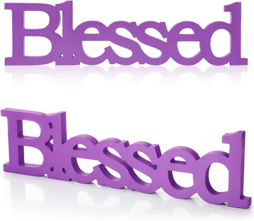 Vista 10 de Blulu Blessed - Letrero de madera con texto en inglés "Blessed", color negro 15 x 4 Inch Rustic Farmhouse Blessed Standing Decor for Thanksgiving