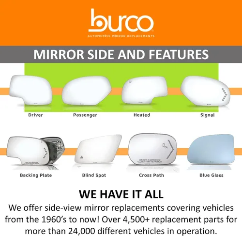 Vista 7 de Burco 4432 Vidrio de espejo sin calefacción, vista lateral plana del conductor, OEM # 87611R300/876111R210/876113X060/876111R220/876113Y520