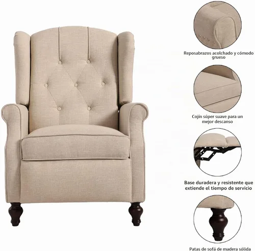 Vista 5 de Sillón reclinable con respaldo alado, color beige, par