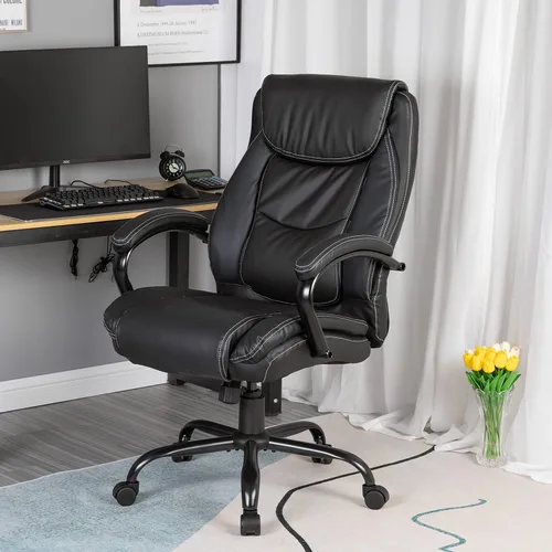 Vista 2 de Sillas de oficina para personas pesadas, grandes y altas, asiento ancho de 500 libras, silla de escritorio ergonómica de piel sintética, silla