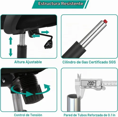 Vista 6 de Silla de oficina ergonómica con soporte lumbar, silla de escritorio de malla ajustable para dolor de espalda, taburete giratorio ejecutivo moderno