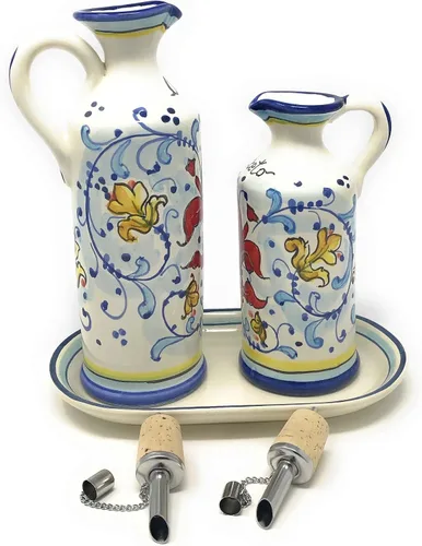 Vista 4 de CERAMICHE D'ARTE PARRINI - Vinagre de vinagre de aceite de cerámica italiana decorado lirio rojo pintado a mano hecho en ITALIA Toscana