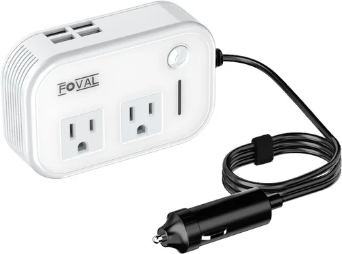 Vista 10 de Inversor de potencia de coche de 200 W, FOVAL, 12 V CC a 110 V CA, inversor de coche con 4 puertos USB, adaptador de toma de corriente para coche
