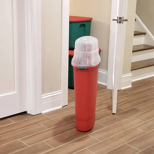 Vista 8 de HOMZ Paquete de 2 organizadores verticales de plástico para envolver regalos, color rojo y transparente, contenedores de papel para regalos