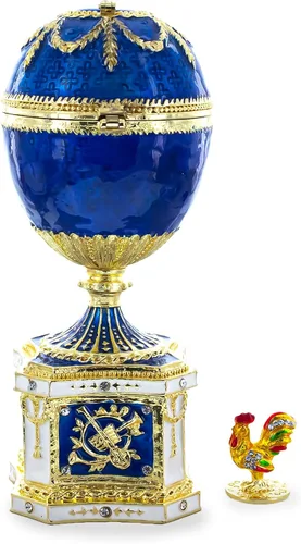 Vista 5 de 1904 Kelch Chanticleer Blue Esmalte Royal Imperial Huevo de Pascua con Reloj