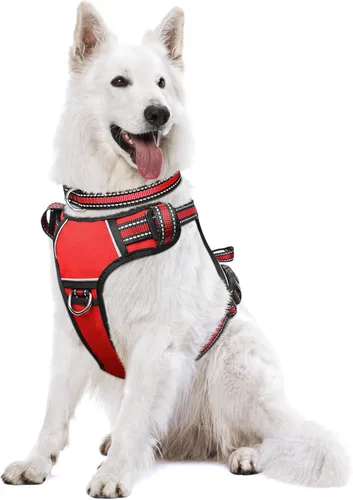 Vista 29 de Arnés para perro sin tirones, arneses para mascotas con collar, chaleco Oxford reflectante y ajustable, hebillas delanteras y traseras para correa