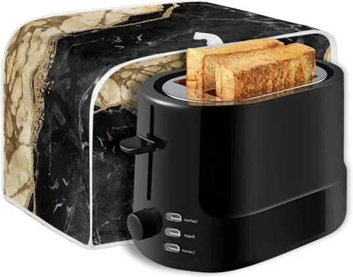 Vista 6 de JEOCODY Fundas para horno tostador para cocina, 2 rebanadas retro con estampado de mármol negro, cubierta antipolvo, lavable e impermeable