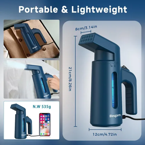 Vista 5 de Vaporizador para Ropa 700W, Vaporizador de Doble Fila, Tanque de Agua de Gran Capacidad de 180ML, Vaporizador de Ropa de Calentamiento Rápido de 40S