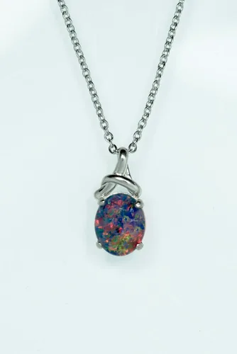 Vista 5 de Collar de ópalo de fuego australiano, 0.433 x 0.354 in, colgante de ópalo de trillizos australianos en plata de ley 925 chapada en oro para mujer