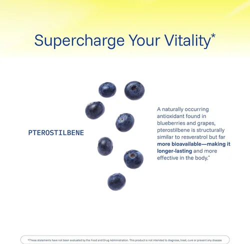 Vista 5 de Suplemento de pterostilbeno (250 mg, 60 cápsulas) Antioxidante clínicamente probado por terceros para la salud cardíaca y cerebral Activa genes