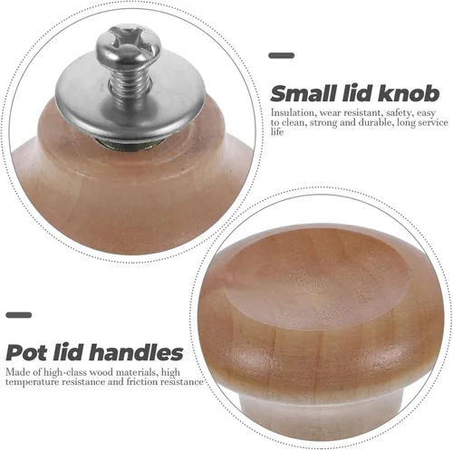 Vista 6 de Kichvoe 2 pomos de repuesto para mango de tapa de olla para utensilios de cocina, ajuste universal, pomos de tapa de sartén de madera, resistentes a