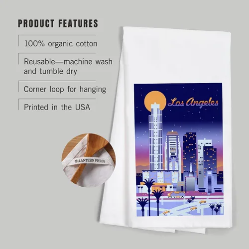 Vista 3 de Lantern Press Los Angeles, Retro Skyline Chromatic (toalla de té 100% algodón, toalla de mano decorativa, para cocina y hogar)