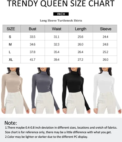 Vista 4 de Trendy Queen Camisas de manga larga con cuello alto falso para mujer, a la moda, básicas, ajustadas, suaves, térmicas, para otoño