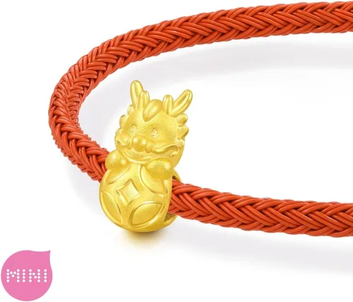 Vista 2 de CHOW SANG SANG 999 24K oro sólido mini encanto dragón de la suerte con moneda pulsera para mujer 94299C, Metal