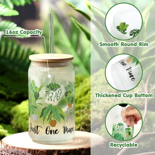 Vista 7 de Nefelibata Regalos para amantes de las plantas para mujeres, bolsa de mano Plant Lady de 16 onzas, taza de café helado Just One More con tapa