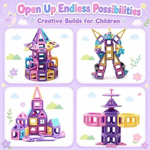 Vista 6 de Mini bloques de construcción de azulejos magnéticos, juguete de construcción STEM para niños, juego de construcción de castillo magnético, 58 piezas