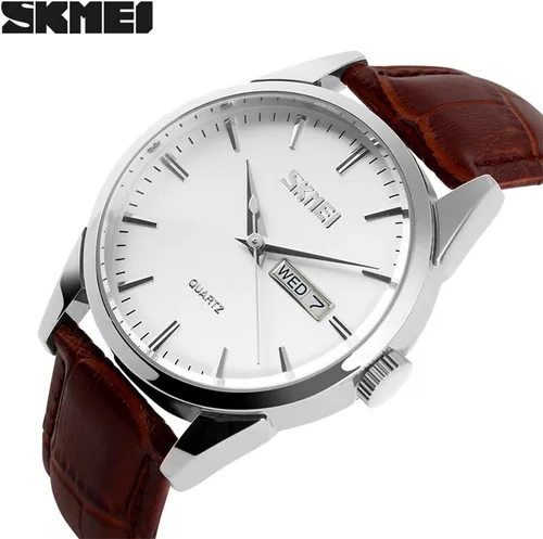 Vista 3 de SKMEI Reloj para hombres de negocios vestido clásico de moda casual negro cuero cuarzo analógico impermeable calendario fecha luz simple relojes