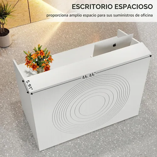 Vista 6 de Tribesigns Escritorio de recepción con mostrador, moderno escritorio de recepción para sala de recepción frontal con canaleta para cables, mostrador