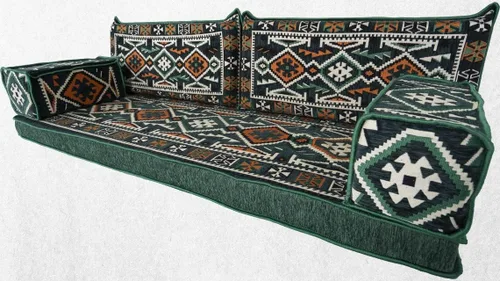 Vista 2 de arabicsofa Sofá tradicional verde del salón del Oriente Medio, cojín oriental del piso para la sala de estar, asiento seccional bajo hecho a mano