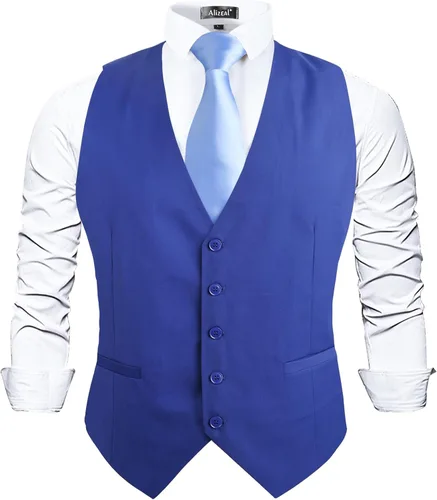 Vista 16 de Alizeal Chaleco de Traje de Negocios Clásico de Color Sólido para Hombre de Ajuste Regular Chaleco de Esmoquin para Boda