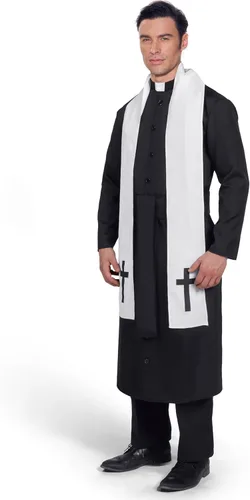 Vista 3 de Spooktacular Creations Disfraz de sacerdote negro para hombre adulto, disfraz de sacerdote para Halloween, fiesta de disfraces, cosplay