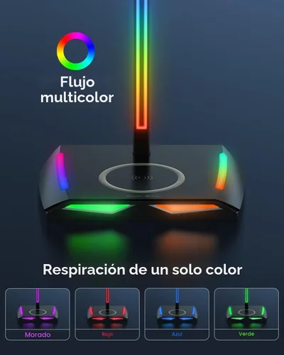 Vista 2 de New Bee Soporte para auriculares RGB con 2 puertos de carga USB-C y 1 USB