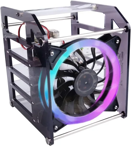 Vista 2 de GeeekPi Carcasa apilable para Raspberry Pi, Pi con ventilador de refrigeración 4.724 in RGB LED 5V ventilador para Raspberry Pi 4B/3B+/3B/2B/B+