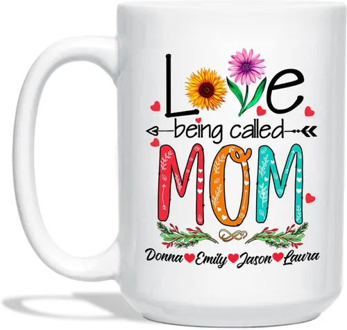 Vista 15 de Love Being Called Gigi Tazas de té y café – Tazas de cerámica Gigi personalizadas – Regalo para nietos – Tazas de flores – Cerámica blanca de 11 oz